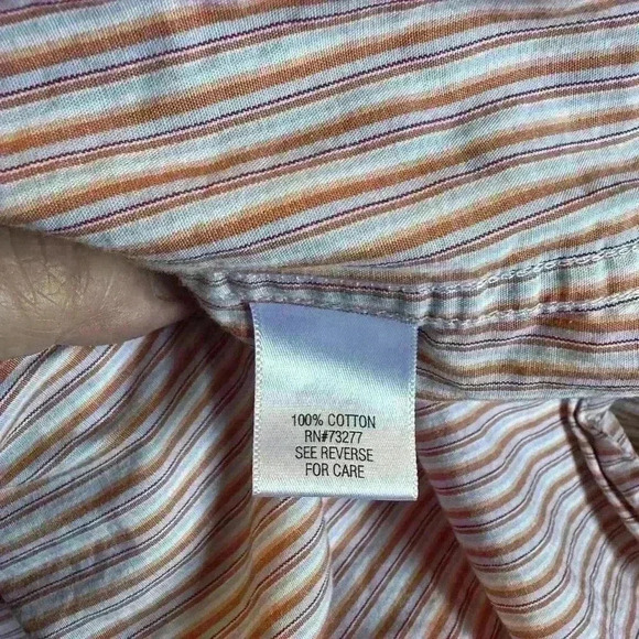 Sonoma Men’s LS Button Down Shirt Orange Blue White Striped Sz Large 100% Cotton - Picture 7 of 7